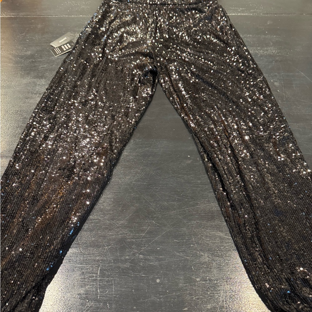 Black Sequin Jogger Pants - Express